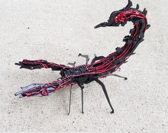 Steampunk black and red scorpion, repurposed typewriter parts