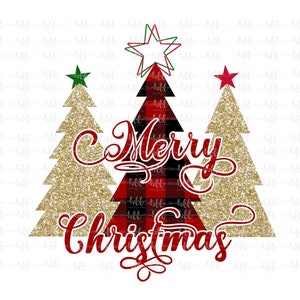 Merry Christmas sublimation design with glitter trees, Buffalo Plaid Christmas Tree, Holiday Sublimation, Holiday designs | Design PNG JPEG