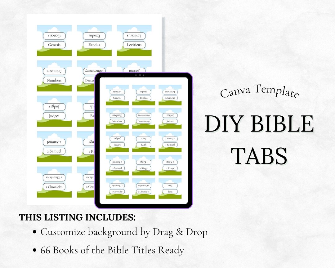 Editable Bible Tabs Template | Canva Editable | 9 Blank Tabs for ...