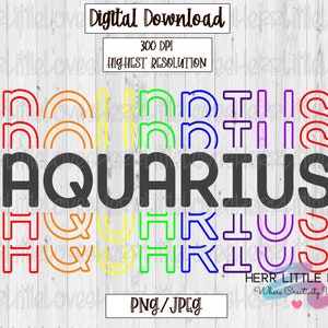 Rainbow Stacked Aquarius Svg, Zodiac SVG, Zodiac designs, Aquarius PNG, SUBLIMATION, Birthday clipart, Zodiac tshirt, Astrologie svg