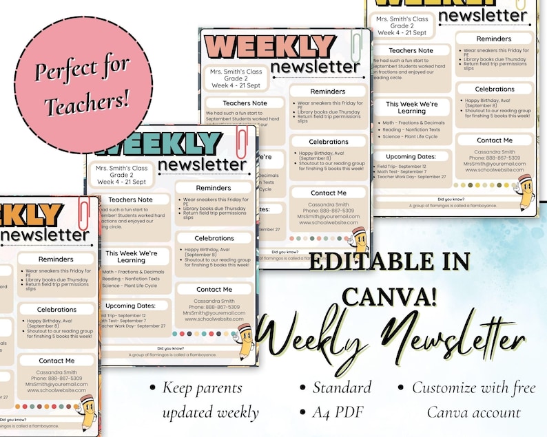Editable Weekly Newsletter Templates: Canva Classroom Parent Updates ...