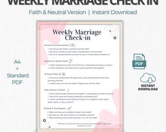 Weekly Marriage Check-In Printable | Faith-Based & Neutral Versions | Christian Couples Reflection Sheet | Relationship Communication Work