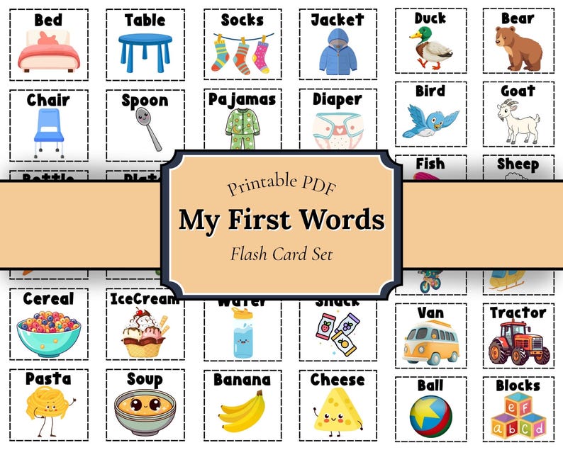 Baby's First Words Flashcards: 168 Printable Picture Cards (PDF ...