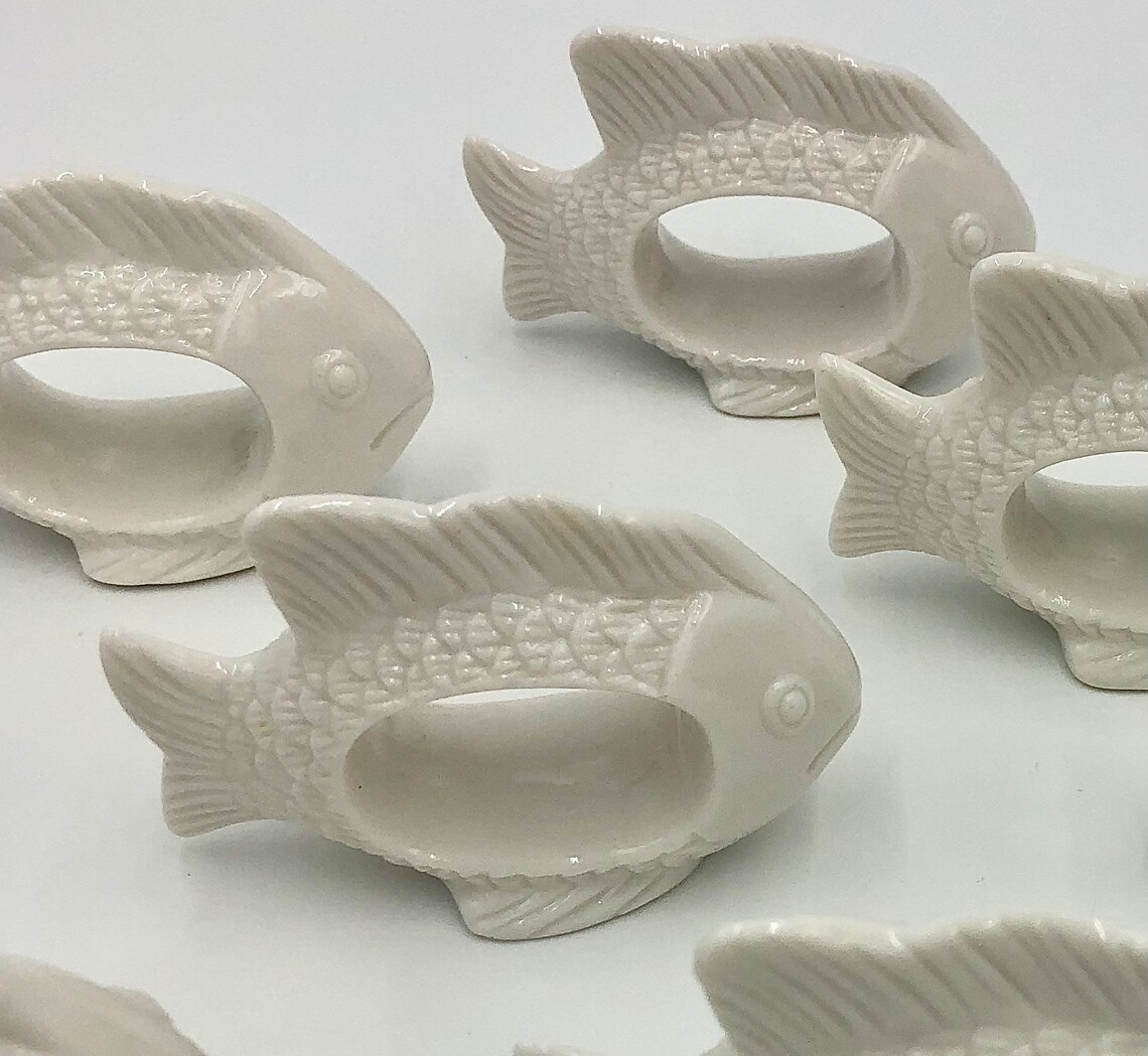 Set of 8 ceramic fish napkin rings / Shafford napkin rings / Etsy