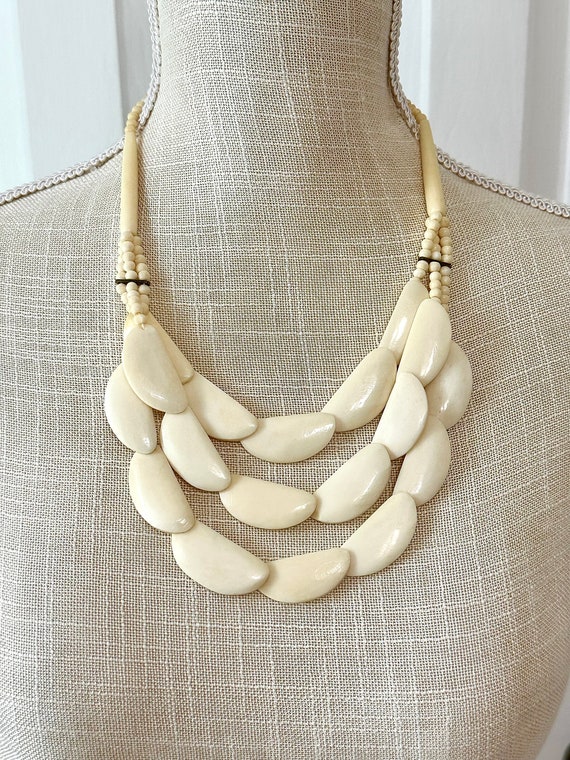 White bone beaded necklace Bovine bone beaded neck