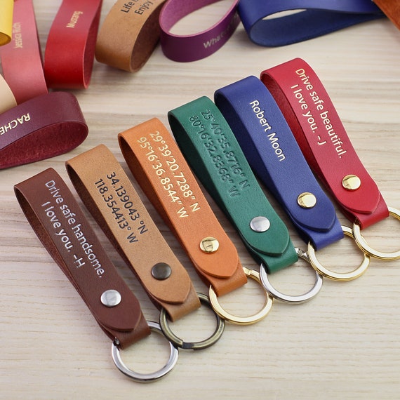 Personalized leather keychain custom key chain leather key fob, gifts for men man personalized gift dad boyfriend monogrammed husband gift