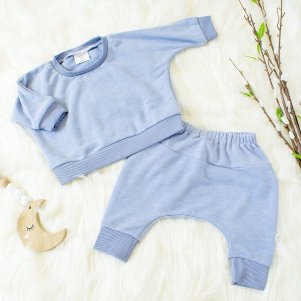 Skyblue sweatshirt and sweatpants set / toddler sweatshirt, baby boy coming home outfit, winter children clothes, gender neutral tween gift