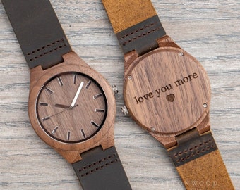 Relojes de madera para hombres, regalos de Navidad grabados para hombres personalizados, regalo de padrino para él, quinto aniversario, graduación de la escuela secundaria