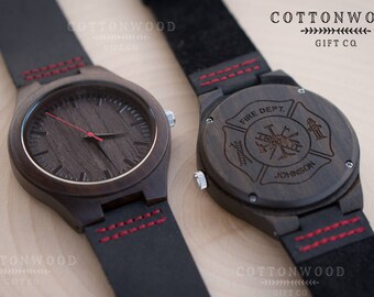 Fireman Gift, Mens Wooden Watch, Firefighter Gift, Firefighter Wife, Firefighter Girlfriend, Fireman Wedding, Wood Watches Personalized Mens