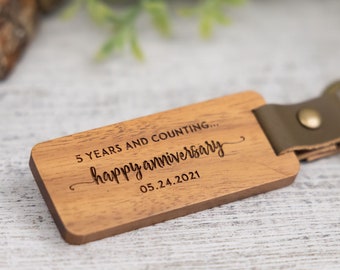 5th Anniversary Engraved Wood Key Chain, Wood Gifts for Men, Personalized Wooden Key Chain, Wood Anniversary Gift for Husband, Boyfriend