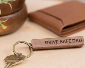 Personalized Anniversary Gifts for Dad, Engraved Wood Keychain, Graduation Gifts, New Driver Gifts, Wood Anniversary Gift for Husband