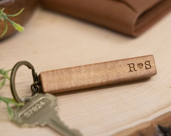 Engraved Wood Bar Key Chain, Personalized Gift for Husband, New Driver Teen Gift, Wood Anniversary Gift, Boyfriend