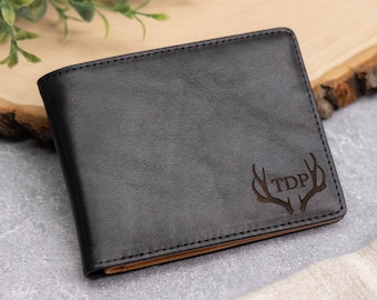 Regalos de caza para hombres • Regalo para hombres al aire libre • Carteras de cuero negro para hombres • Regalo personalizado para cazadores • Regalo para hombres al aire libre • Cartera RFID