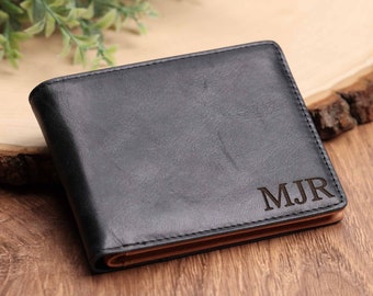 Personalized Mens Black Leather Wallet, Christmas Gifts for Husband, Engraved Gift for Him, Leather RFID Wallet, Gift for Boyfriend Brother