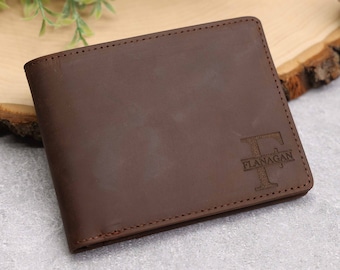 Birthday Gift for Him, Genuine Leather Dark Brown Bifold Wallet, Brother Gift, Custom Gifts Teens, Gift for Him, High School Graduation