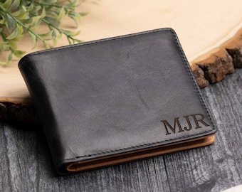 Personalized Christmas Gift for Boyfriend • Black Leather Wallet Men • Graduation Gifts for Him • Engraved Gifts for Dad Husband Brother