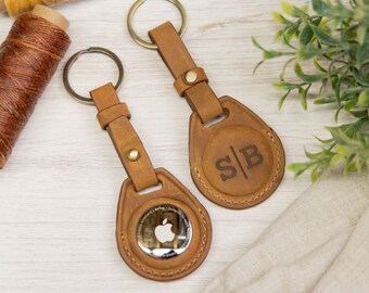 Personalized Leather Air Tag Holder, Airtag Case Custom, Anniversary Gift for Teen, Gift for Boyfriend Girlfriend, Air Tag Keychain