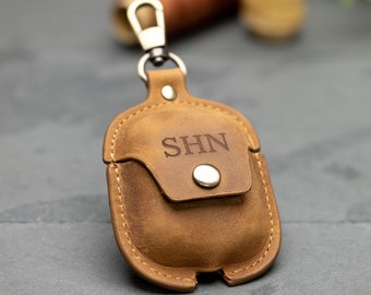 Gift for Coworker, Personalized Leather AirPod Case, Leather Airpod Keychain, Anniversary Gift Men, Unique Gifts for Him Her, Custom Gifts