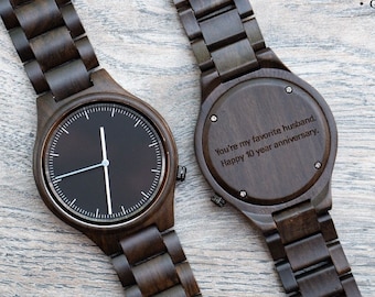 Engraved Wood Watch, Personalized Anniversary Gift for Him, Anniversary