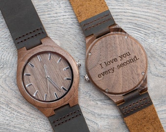 Husband Father's Day Gift, Wood Watches for Men, Father's Day Gift for Him, Leather Watches for Men, Boyfriend Gift, Engraved Watch Men