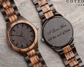 Custom Engraved Wood Watch, Personalized Gift for Men, Engraved Wooden Watch, Anniversary Gifts for Husband, Father's Day Gift
