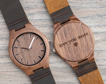 Wood Watches for Men, Valentine's Day Gifts for Him, Personalized Mens Wooden Watch, Gift for Boyfriend Husband Dad, Engraved Gifts for Men