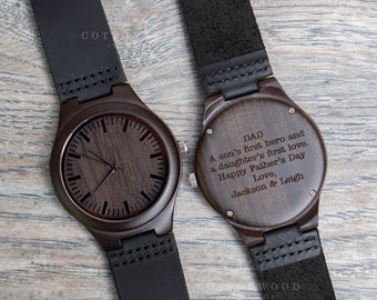 Mens Engraved Wooden Watch - Father's Day Gift Personalized Gift for Husband, Dad