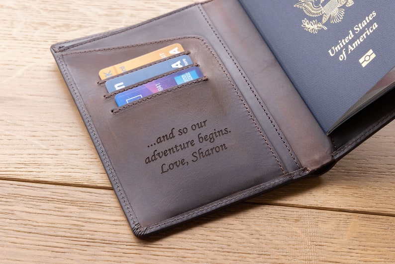 Genuine Leather Passport Cover, Traveler Gift, RFID Passport Holder, Engraved Travel Gift Gifts for Him, Passport Wallet, Passport Case image 3