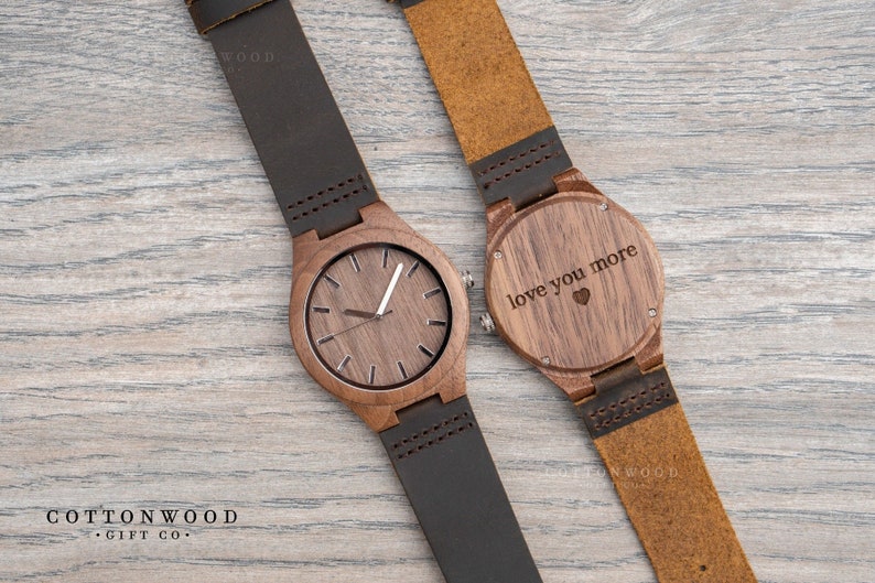 Mens Wooden Watches, Engraved Christmas Gifts For Men Personalized, Groomsman Gift for Him, 5th Anniversary, High School College Graduation image 1