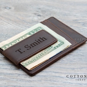 Personalized Leather Mens Money Clip Wallet: Engraved RFID Mens Christmas Gift
