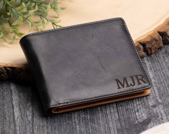 Mens Genuine Black Leather Wallet RFID, Anniversary Gifts for Him, Unique Engraved Christmas Gift for Boyfriend, Husband, Brother, Uncle