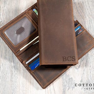 Billetera personalizada para hombre, billetera larga de cuero para hombre, regalo de aniversario de la esposa, billetera plegable de cuero RFID, billetera de cuero genuino para hombre
