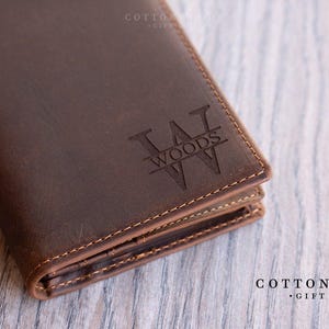 Cartera de cuero larga personalizada, regalos grabados para el día del padre para él, billetera plegable de cuero para hombre, billetera RFID marrón, regalos para papá