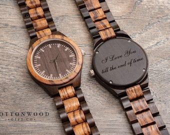 Engraved Wooden Watch for Men, Personalized Anniversary Father's Day Gift