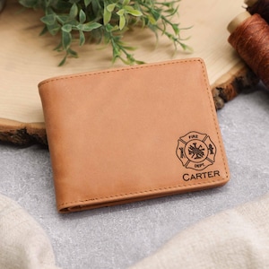 Regalo de bombero para él Cartera de cuero personalizada Regalo de aniversario para bombero Cartera Regalo de esposo bombero Línea roja delgada