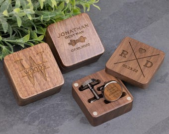 Engraved Wood Cufflinks with Personalized Walnut Gift Box