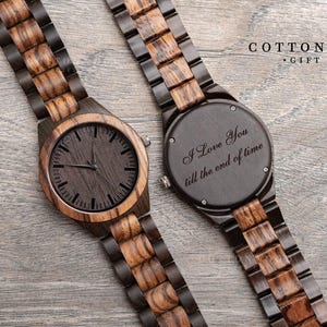 5th Anniversary Gifts for Guys Personalized Watch Father's Day Gifts for Husband Mens Wood Watch Gifts for Him Wooden Watch