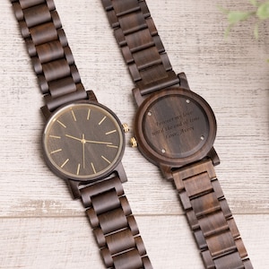 Reloj de madera para hombre, reloj de madera grabado, relojes personalizados para él, regalo del día del padre para novio papá marido hermano, regalos para él imagen 2