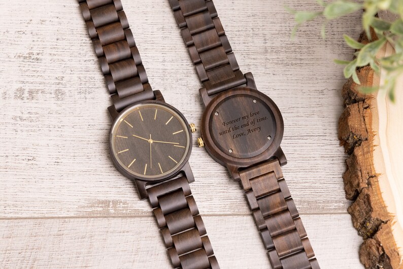 Montre en bois pour homme, montre en bois gravée, montres personnalisées pour lui, cadeau fête des pères pour petit ami papa mari frère, cadeaux pour lui image 2