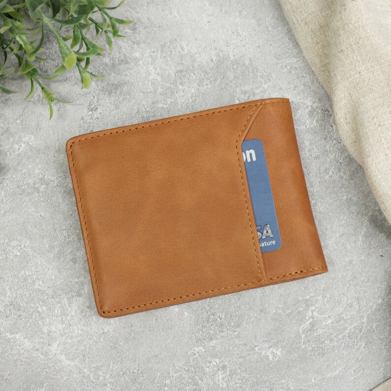 Genuine Mens Leather Wallet, Father's Day Day Gift from Wife, Personalized Mens Gift, Brown Slim Bifold Wallet, Mens RFID Wallet image 7