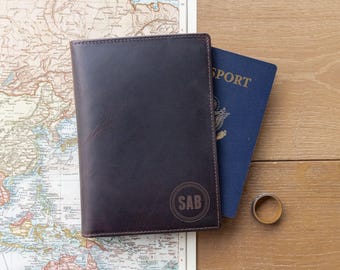 Personalized Leather Passport Cover: RFID Travel Wallet, Engraved Gift