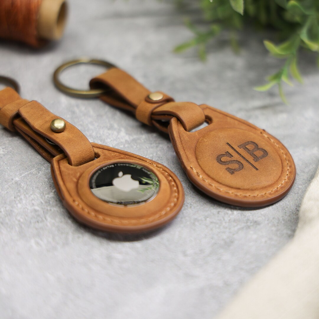 Custom Air Tag Keychain, Leather AirTag Holder, Engraved AirTag Case