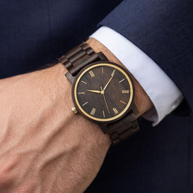 Personalized Wooden Watch for Men: Engraved Gift for Groom, Father of the Bride image 2