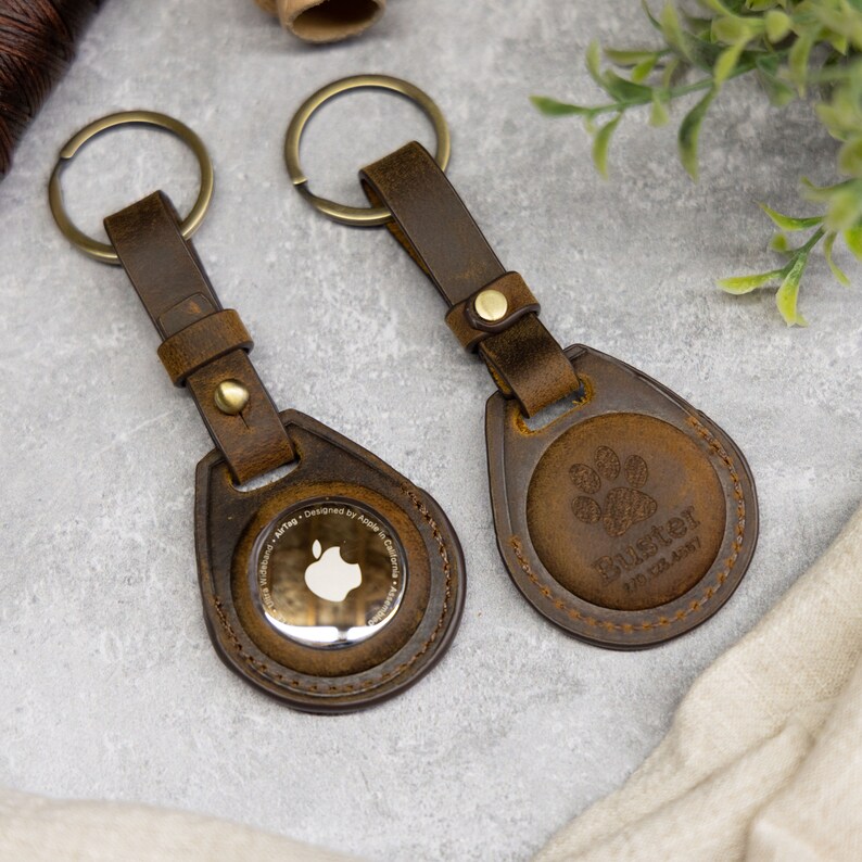Custom Air Tag Keychain Leather Airtag Holder Engraved Etsy
