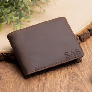 Cadeau de fin d'études secondaires, cadeau Saint Valentin pour lui, portefeuille à deux volets en cuir véritable marron foncé, cadeaux personnalisés pour fils ados, cadeau pour lui