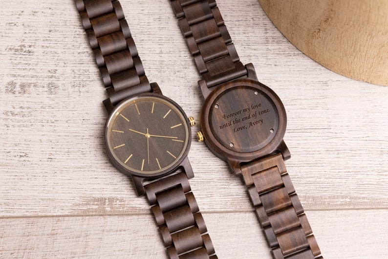 Montre en bois pour homme, montre en bois gravée, montres personnalisées pour lui, cadeau fête des pères pour petit ami papa mari frère, cadeaux pour lui image 6