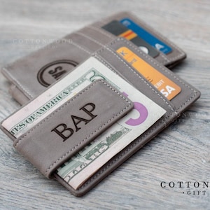 Personalized Christmas Gift for Men, Leather Money Clip Wallet: Engraved RFID Blocking Gift