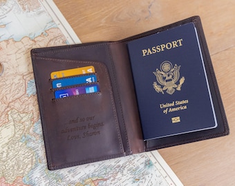 Personalized Leather Passport Holder, RFID Travel Wallet