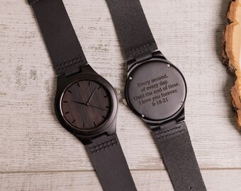 Minimalist Dark Brown Wooden Watch, Personalized Father's Day Gift for Him