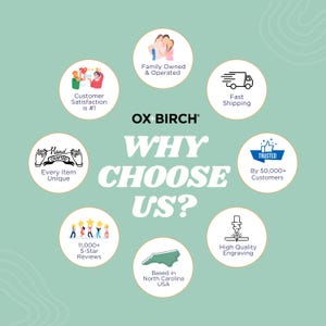 a circle with the words ox birch, why choose us?